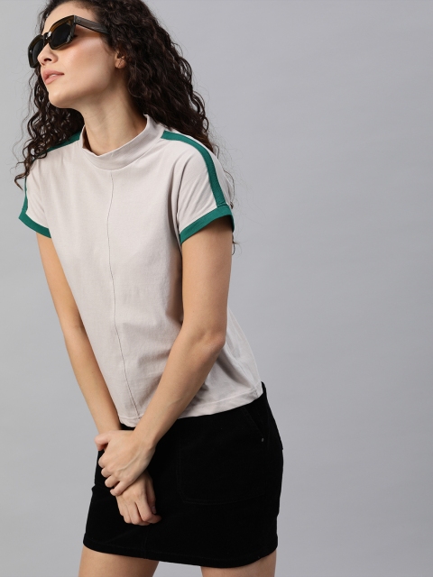 

HERE&NOW Women Grey Solid Round Neck T-shirt