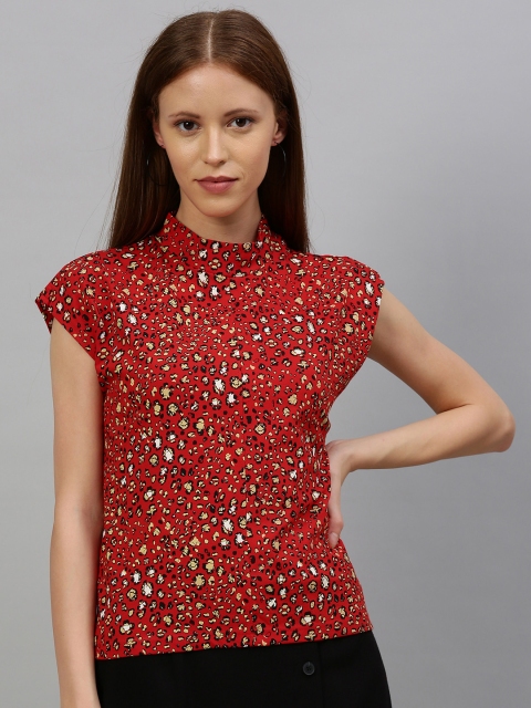 

HERE&NOW Women Red & Beige Printed Pure Cotton Top