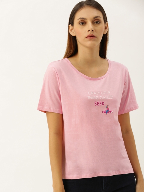 

Moda Rapido Women Pink Printed Round Neck T-shirt