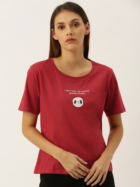 

Moda Rapido Women Red Printed Round Neck Pure Cotton T-shirt