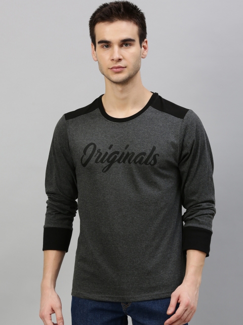 

HERE&NOW Men Charcoal Printed Round Neck T-shirt