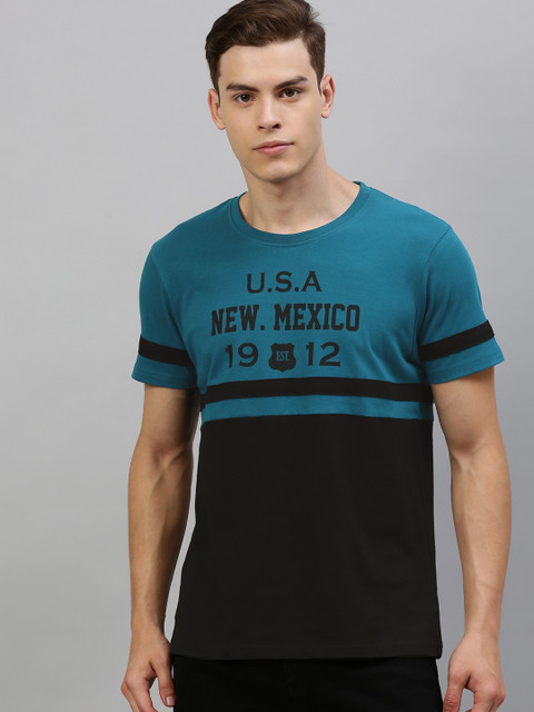 

HERE&NOW Men Teal Colourblocked Round Neck T-shirt