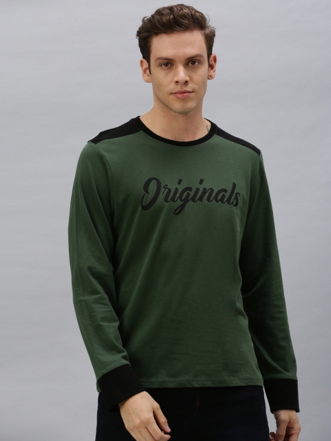 

HERE&NOW Men Olive Green Printed Round Neck T-shirt