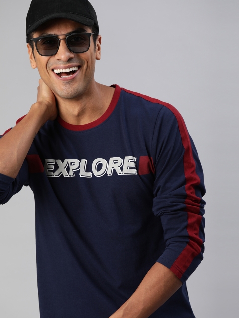

HERE&NOW Men Navy Blue Printed Round Neck T-shirt