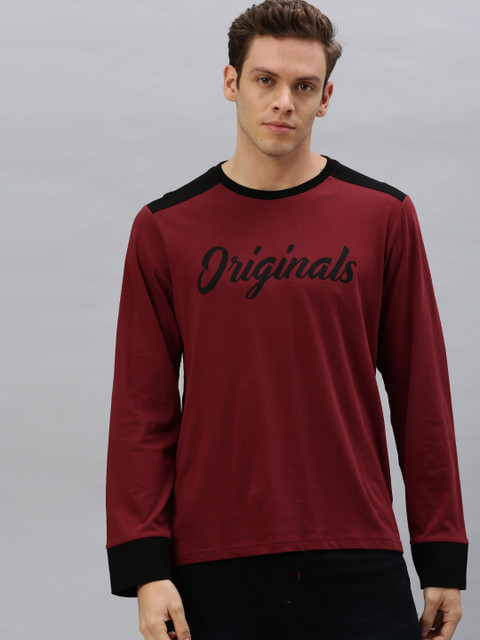 

HERE&NOW Men Maroon & Black Printed Round Neck T-shirt