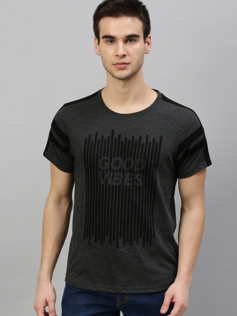 

HERE&NOW Men Charcoal Grey Printed Round Neck T-shirt