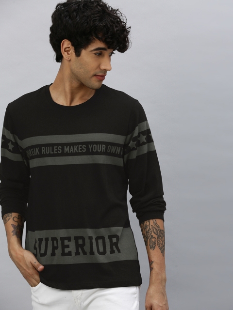 

HERE&NOW Men Black & Grey Printed Round Neck T-shirt