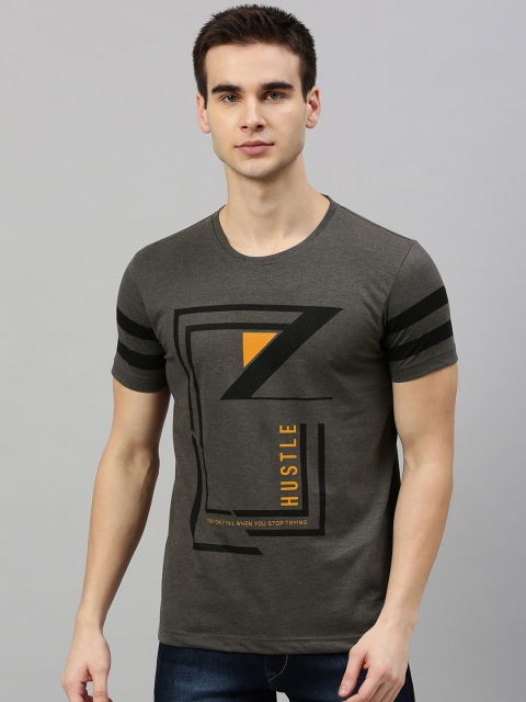 

HERE&NOW Men Charcoal Grey Printed Round Neck T-shirt