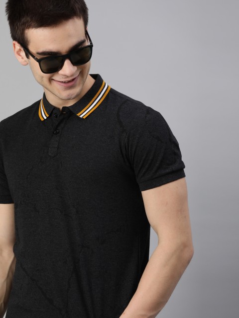 

HERE&NOW Men Black Solid Polo Collar T-shirt