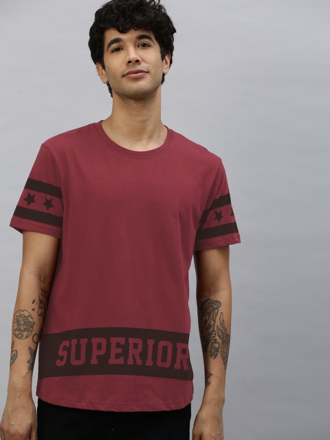 

HERE&NOW Men Maroon & Black Printed Round Neck T-shirt