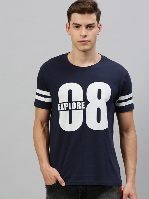 

HERE&NOW Men Navy Blue Printed Round Neck T-shirt