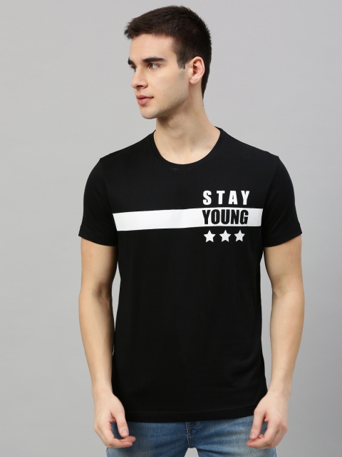 

HERE&NOW Men Black Printed Round Neck T-shirt