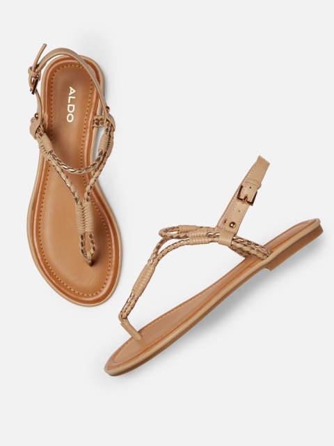 

ALDO Women Beige Woven Design T-Strap Flats