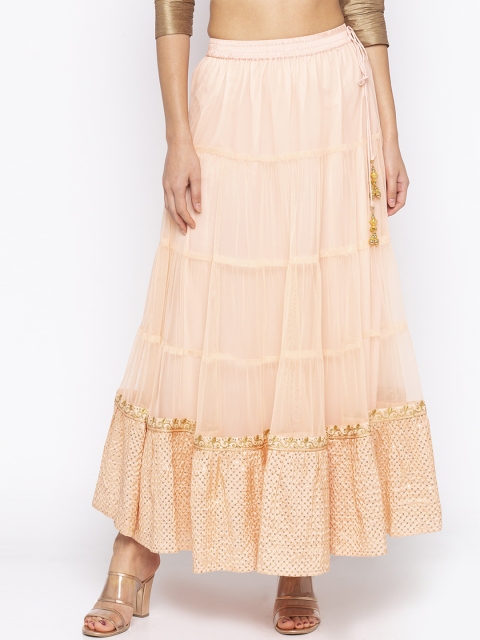 

Globus Women Peach-Coloured Printed Tiered Maxi Skirt