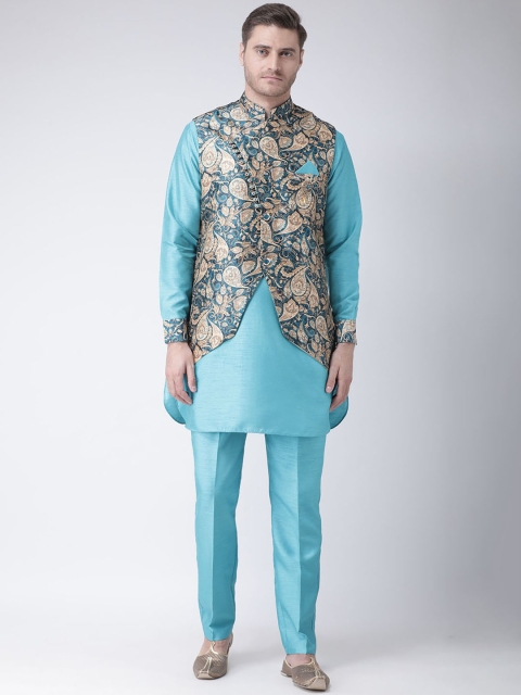 

SG RAJASAHAB Men Turquoise Blue Solid Kurta Set with Jacket