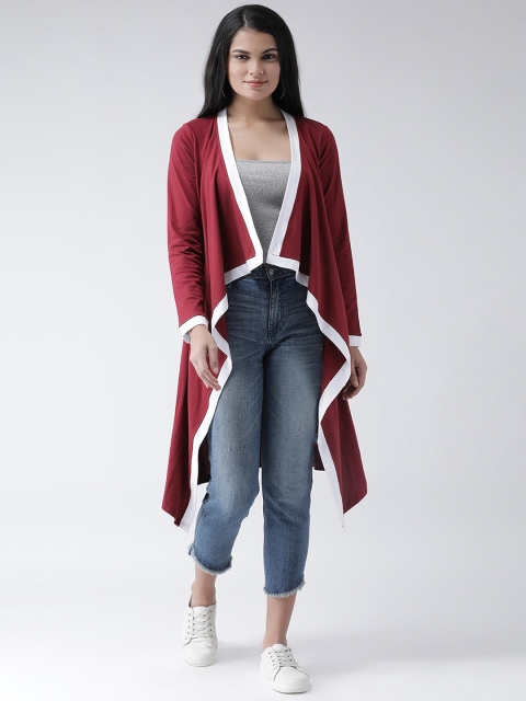 

Texco Women Maroon & White Solid Open Front Shrug