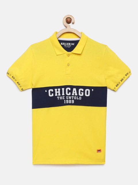 

Killer Boys Yellow Printed Polo Collar T-shirt