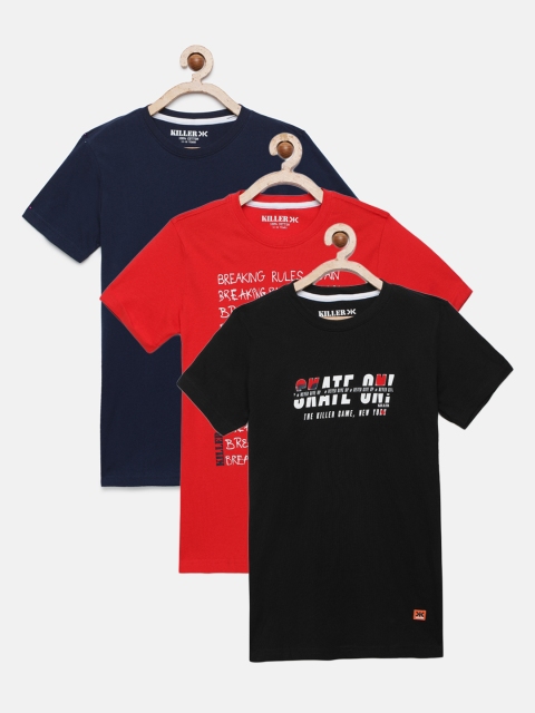 

Killer Boys Set Of 3 Printed Round Neck T-shirt, Black