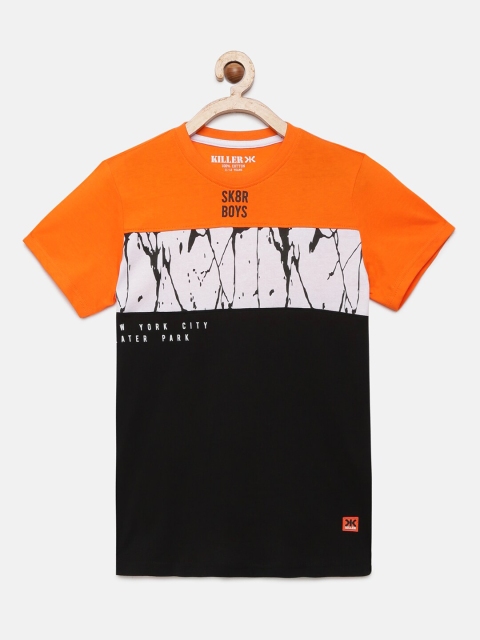 

Killer Boys Black And Orange Colourblocked Round Neck T-shirt