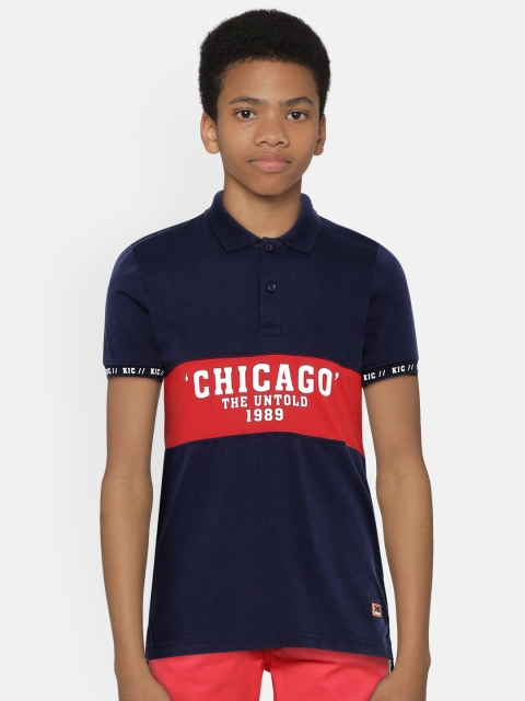 

Killer Boys Navy Blue Printed Polo Collar T-shirt