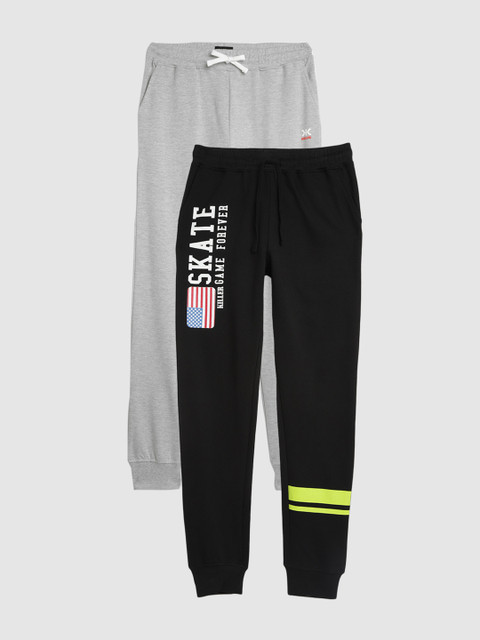 

Killer Boys Pack of 2 Grey Melange & Black Slim Fit Solid Joggers