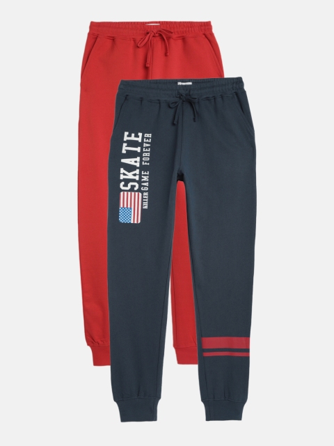 

Killer Boys Pack of 2 Navy Blue & Red Slim Fit Solid Joggers