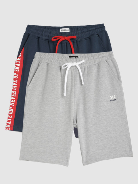 

Killer Boys Pack of 2 Grey And Navy Blue Solid Regular Fit Shorts