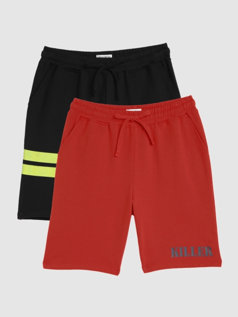 

Killer Boys Pack of 2 Black And Red Solid Regular Fit Regular Shorts, Grey