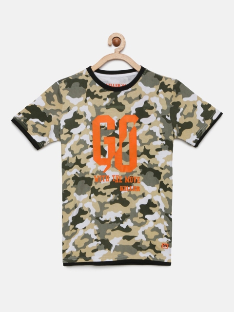 

Killer Boys Olive Green And Grey Camouflage Printed Round Neck T-shirt