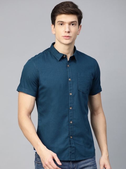 

BEAT LONDON by PEPE JEANS Men Teal Blue Slim Fit Solid Casual Shirt