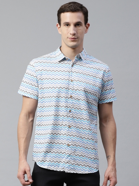 

BEAT LONDON by PEPE JEANS Men Blue & Grey Slim Fit Striped Casual Shirt