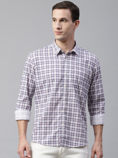 

BEAT LONDON by PEPE JEANS Men White & Blue Slim Fit Checked Casual Shirt