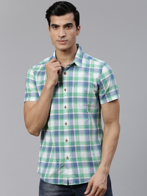 

BEAT LONDON by PEPE JEANS Men Green & White Slim Fit Checked Casual Shirt