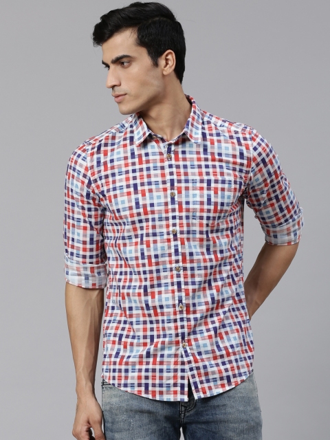 

BEAT LONDON by PEPE JEANS Men Red & Navy Blue Slim Fit Checked Casual Shirt