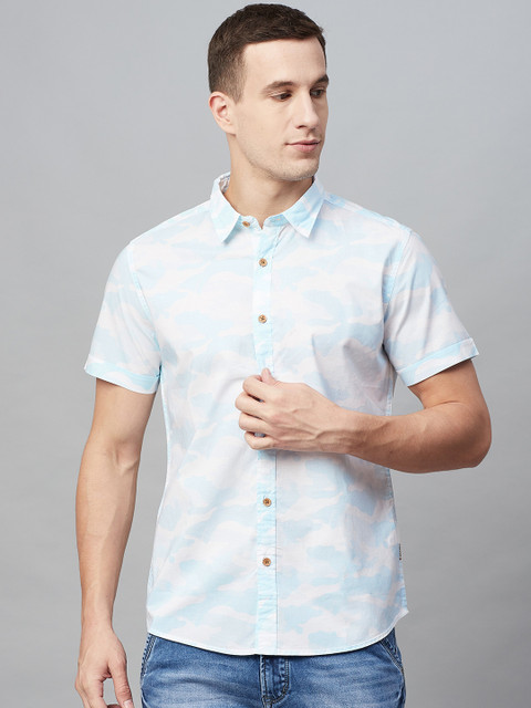

BEAT LONDON by PEPE JEANS Men Blue & White Slim Fit Camouflage Print Casual Shirt