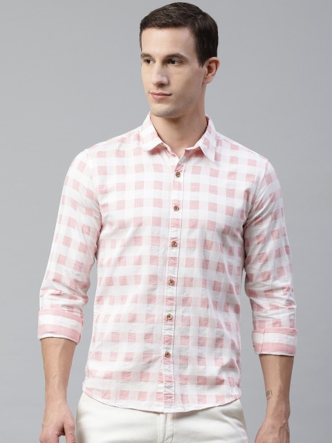 

BEAT LONDON by PEPE JEANS Men White & Pink Slim Fit Checked Casual Shirt