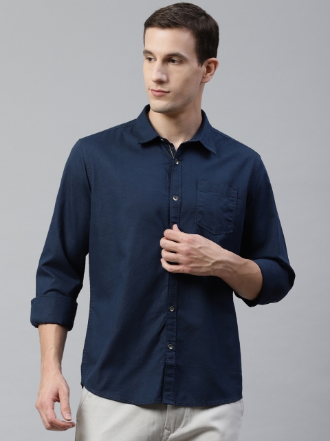 

BEAT LONDON by PEPE JEANS Men Navy Blue Slim Fit Solid Casual Shirt