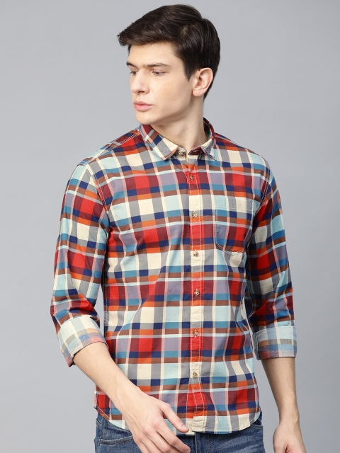 

BEAT LONDON by PEPE JEANS Men Red & Beige Slim Fit Checked Casual Shirt