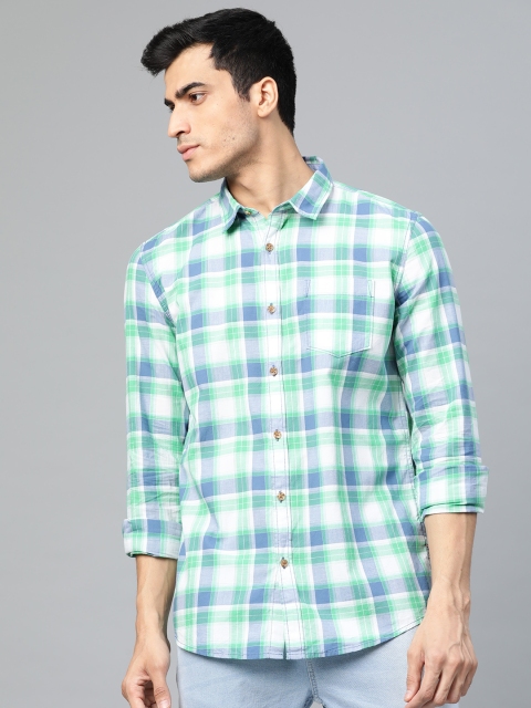 

BEAT LONDON by PEPE JEANS Men Green & White Slim Fit Checked Casual Shirt