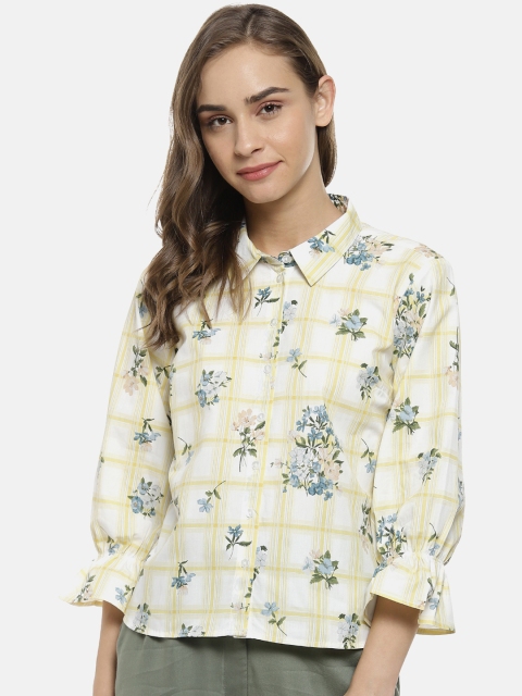 

Campus Sutra Women White & Yellow Regular Fit Printed Casual Shirt