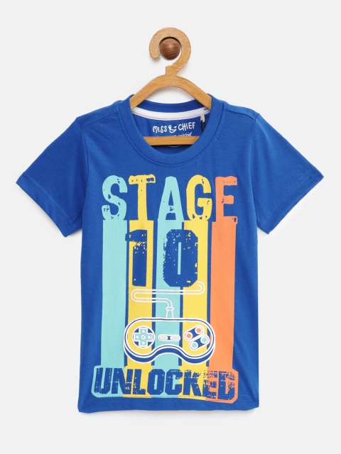 

Miss & Chief Boys Blue Printed Round Neck T-shirt