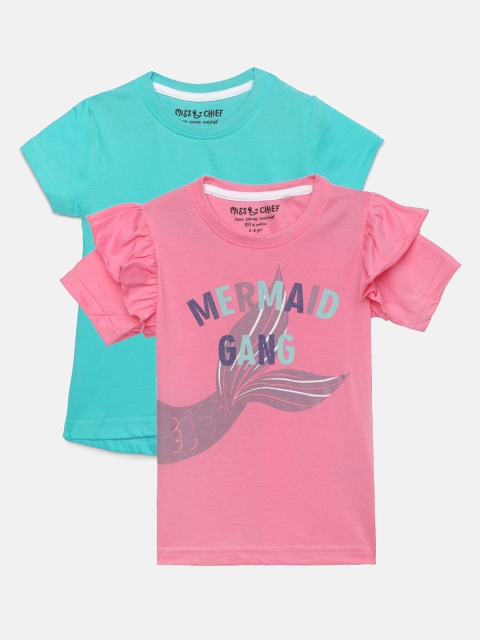 

Miss & Chief Girls Pack of 2 Printed Round Neck T-shirts, Pink