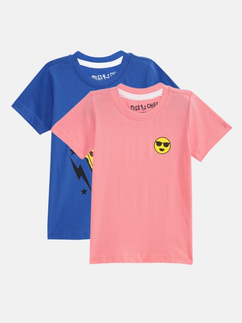 

Miss & Chief Boys Pack of 2 Printed Round Neck T-shirts, Pink