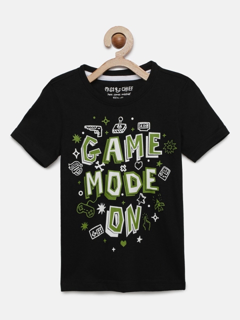 

Miss & Chief Boys Black Printed Round Neck T-shirt