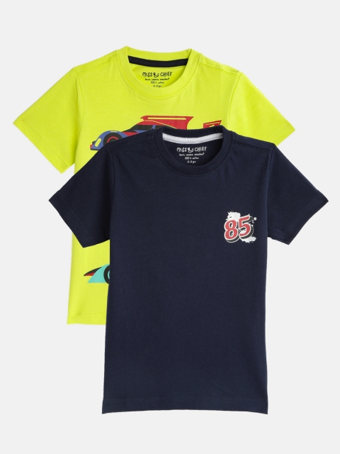 

Miss & Chief Boys Pack of 2 Printed Round Neck T-shirts, Lime green