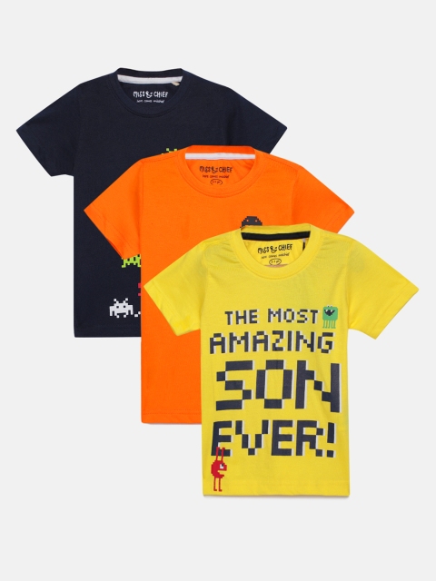 

Miss & Chief Boys Pack of 3 Multicoloured Printed Round Neck T-shirts, Black