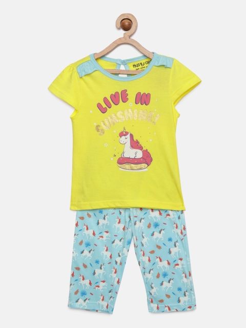 

Miss & Chief Girls Yellow & Blue Printed Top with Pyjamas