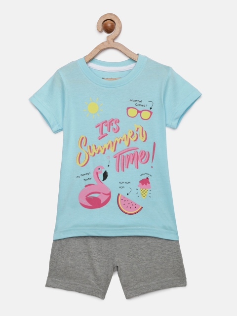 

Miss & Chief Girls Blue & Grey Melange Printed T-shirt with Shorts
