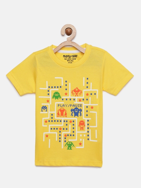 

Miss & Chief Boys Yellow Printed Round Neck T-shirt