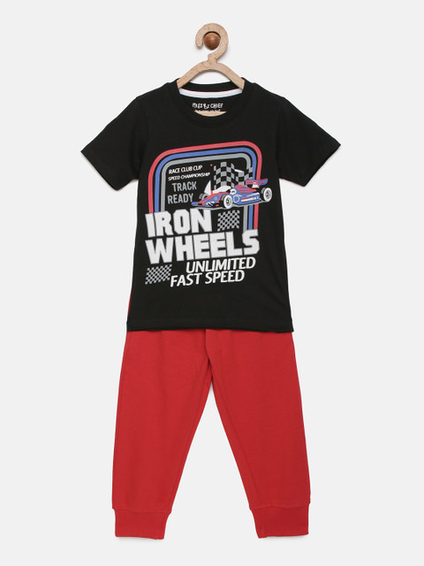 

Miss & Chief Boys Black & Red Printed T-shirt with Joggers
